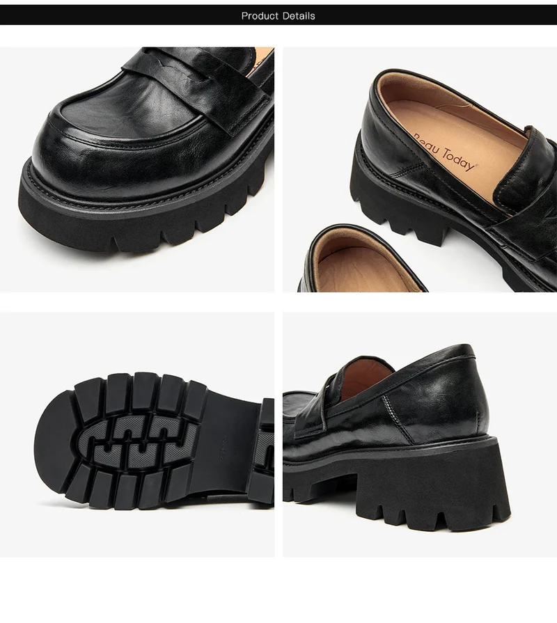 BEAUTODAY Platform Loafers Women Embossing Cow Leather Dress Shoes Ladies Slip-on Flats Spring Autumn Handmade 26635