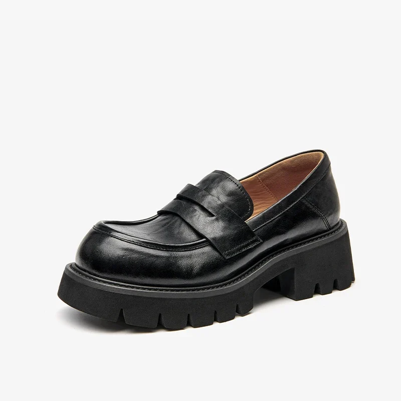 BEAUTODAY Platform Loafers Women Embossing Cow Leather Dress Shoes Ladies Slip-on Flats Spring Autumn Handmade 26635