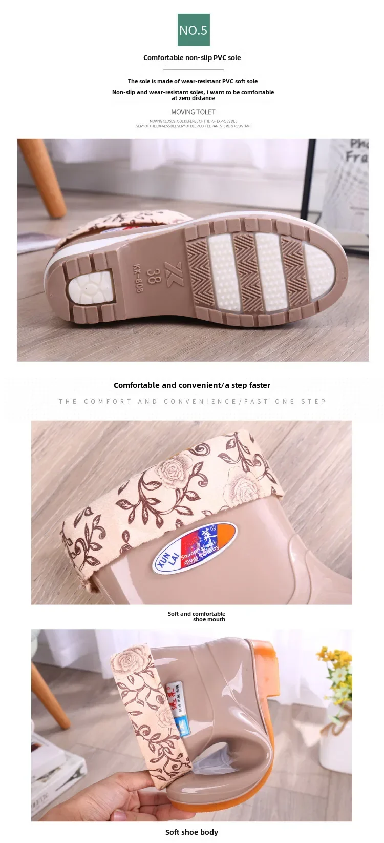 Women's Short Rain Shoes Non-slip Waterproof Rubber Boots Durable Wear-resistant Rain Boots Fleece Lined Warm Shoes Wholesale
