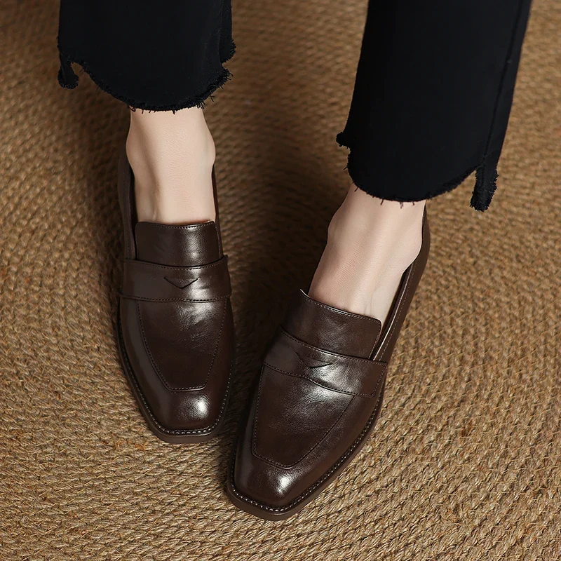 2026 New Spring Genuine Leather Women Shoes Round Toe Women Pumps Brogue Designs Shoes for Women High Heel Loafers Ladies Shoes