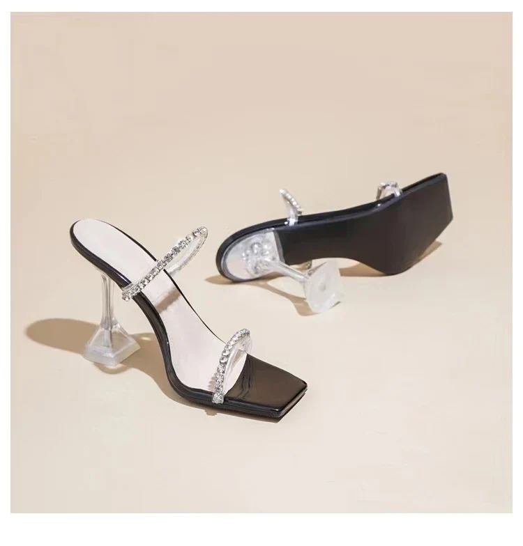 High Heels Crystal Women Slippers Fashion Open Toe Sandals 2023 Summer New Party Transparent Pumps Stilettos Dress Slides Lady