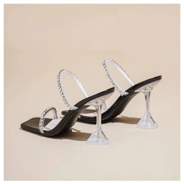 High Heels Crystal Women Slippers Fashion Open Toe Sandals 2023 Summer New Party Transparent Pumps Stilettos Dress Slides Lady