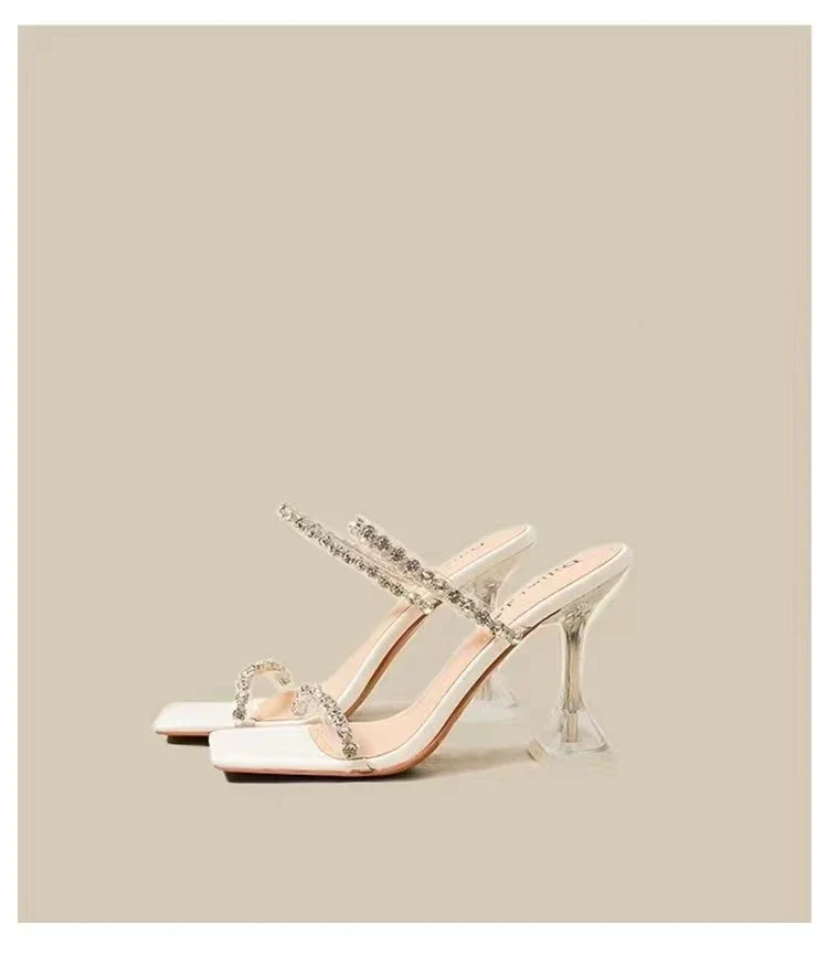 High Heels Crystal Women Slippers Fashion Open Toe Sandals 2023 Summer New Party Transparent Pumps Stilettos Dress Slides Lady