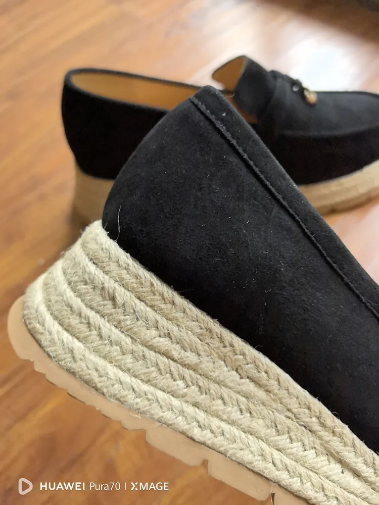 MKKHOU Fashion Loafers New High Quality Real Leather Suede Vintage Straw Braid Platform Shoes Daily Casual Light Shoes Neutral