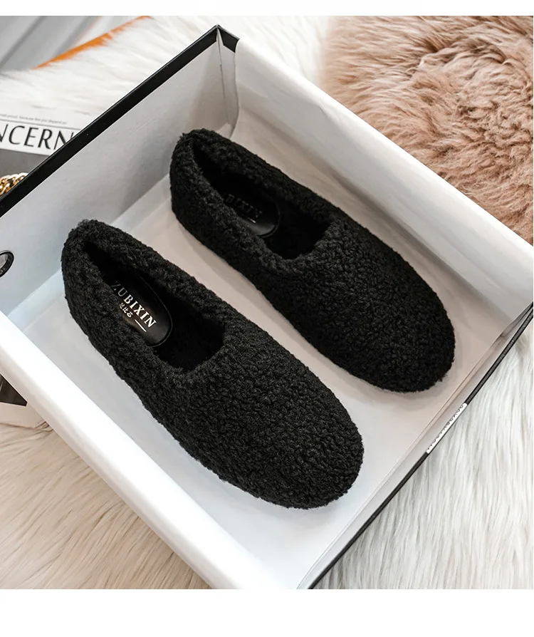 Big Size 43 Women Lambswool Slippers Winter Sheep Fur Shoes Ladies Flat Cotton Slides Home Pantuflas Daily Slip On Furry Mules