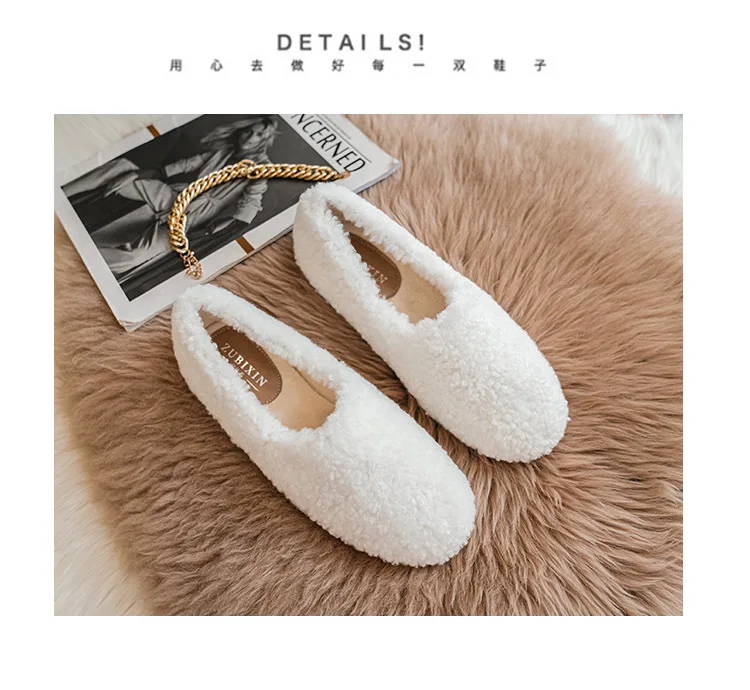 Big Size 43 Women Lambswool Slippers Winter Sheep Fur Shoes Ladies Flat Cotton Slides Home Pantuflas Daily Slip On Furry Mules