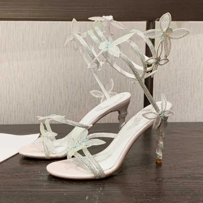 New Spring and Summer Women's High-heeled Sandals Snake-shaped Butterfly Diamond Flower Stiletto Heel Sandals High Heels