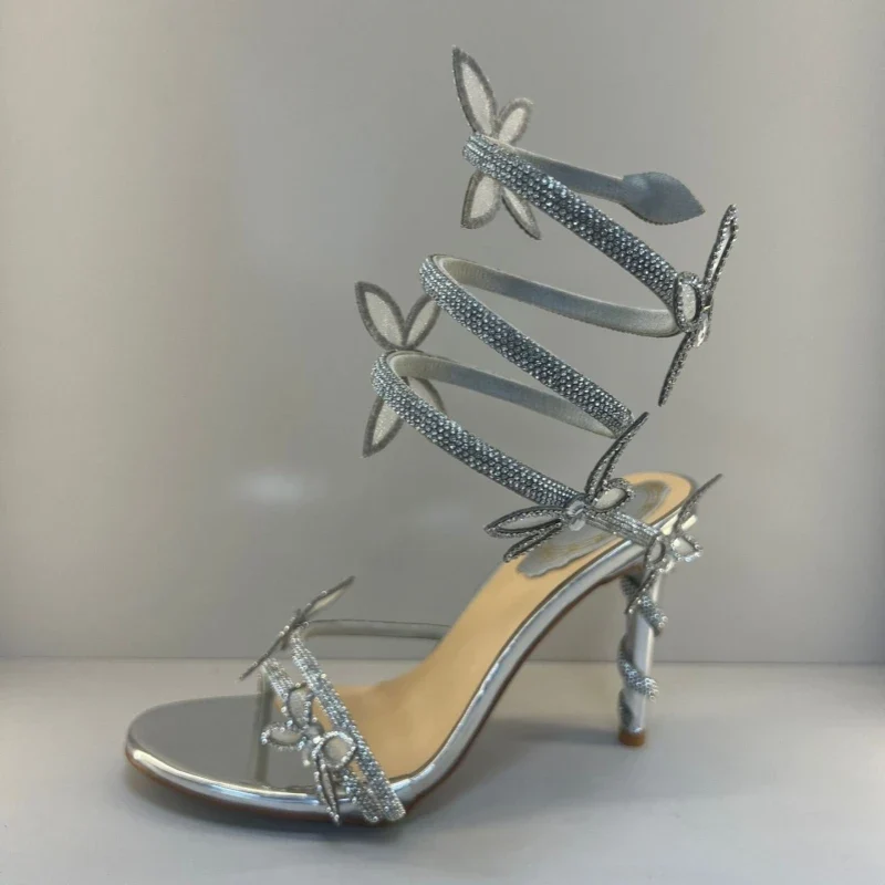 New Spring and Summer Women's High-heeled Sandals Snake-shaped Butterfly Diamond Flower Stiletto Heel Sandals High Heels