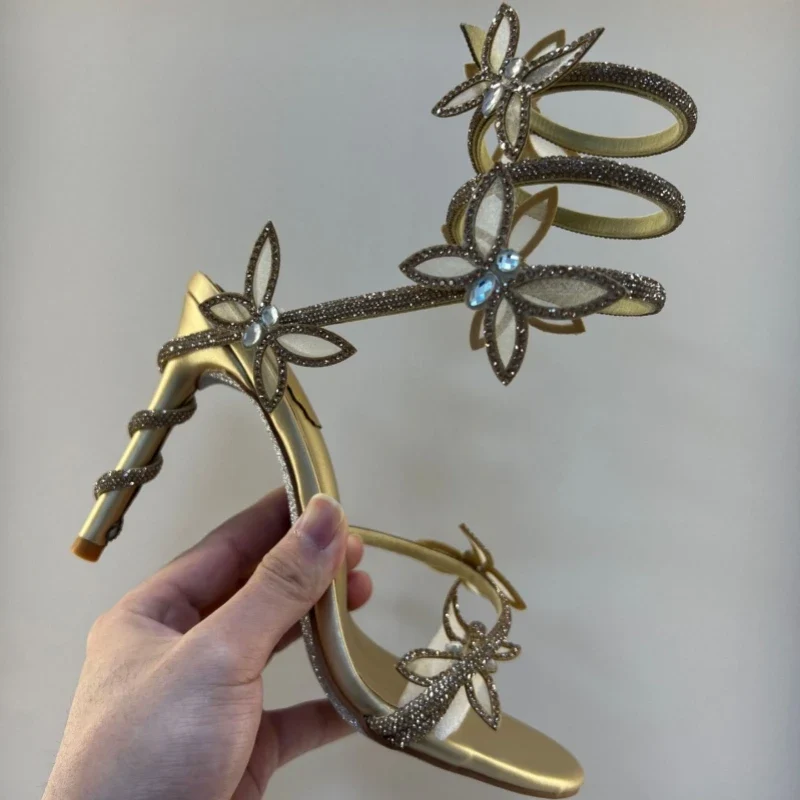 New Spring and Summer Women's High-heeled Sandals Snake-shaped Butterfly Diamond Flower Stiletto Heel Sandals High Heels