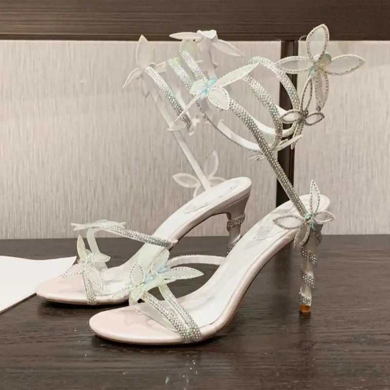 New Spring and Summer Women's High-heeled Sandals Snake-shaped Butterfly Diamond Flower Stiletto Heel Sandals High Heels