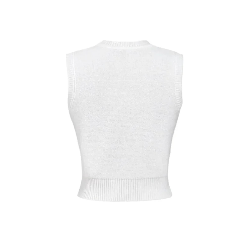 HLJ&GG White Knit Letter Fashion Y2K Outfits Women O Neck Sleeveless Slim Crop Top + Lace Plaid Shorts Two Piece Sets Streetwear