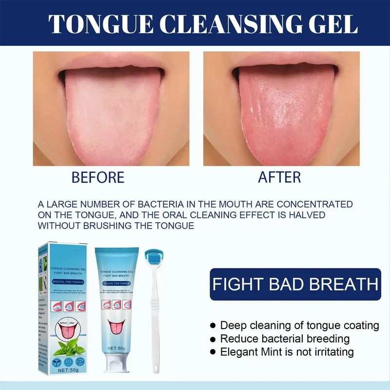 Tongue Cleaning Gel Set Effective Tongue Cleaner Gel Orals Cleaner Set Mint Tongue Scraper & Scrubber Effective Mouth Odor