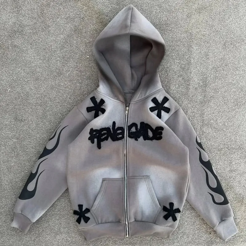 Retro Street Geometry Print Hoodie Original Design Patchwork Y2K Hip Hop Harajuku Style Casual Oversized Hoodie Male Tracksuit