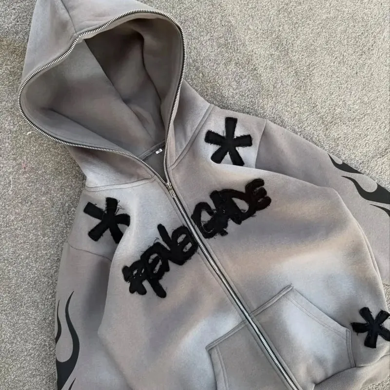 Retro Street Geometry Print Hoodie Original Design Patchwork Y2K Hip Hop Harajuku Style Casual Oversized Hoodie Male Tracksuit