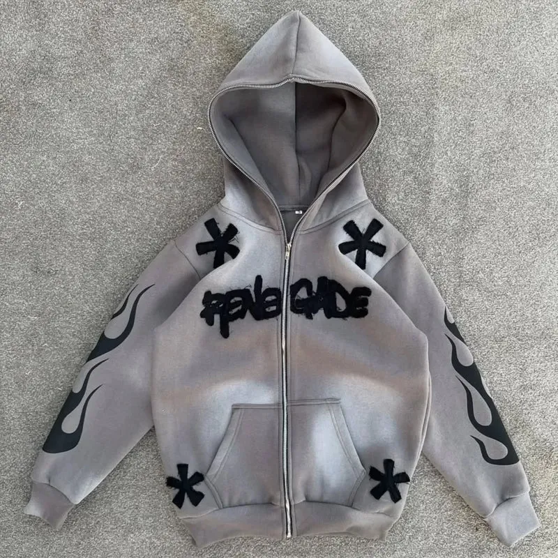 Retro Street Geometry Print Hoodie Original Design Patchwork Y2K Hip Hop Harajuku Style Casual Oversized Hoodie Male Tracksuit