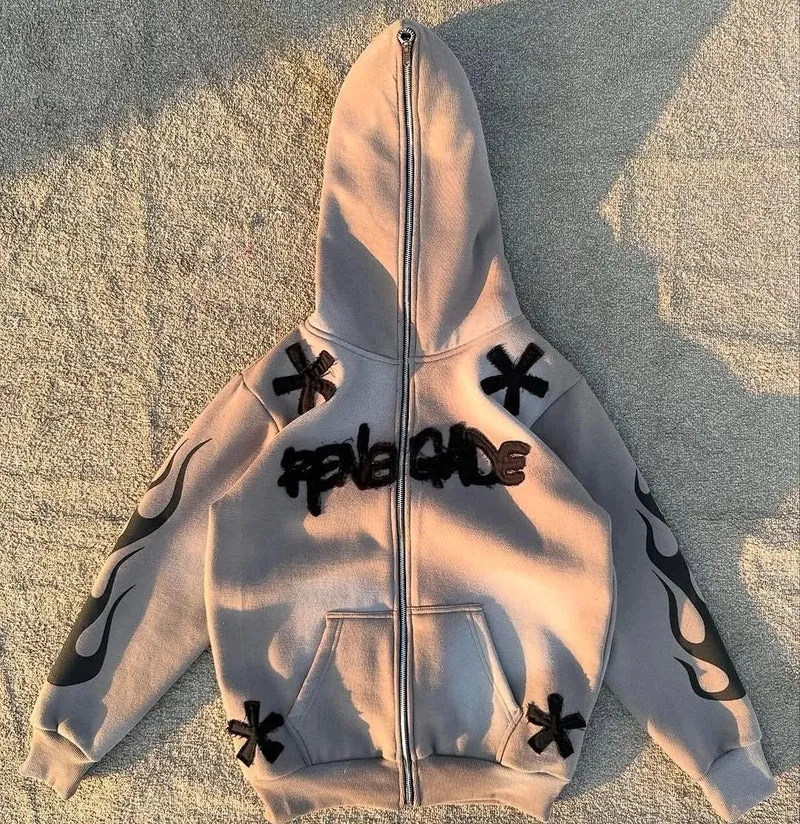 Retro Street Geometry Print Hoodie Original Design Patchwork Y2K Hip Hop Harajuku Style Casual Oversized Hoodie Male Tracksuit