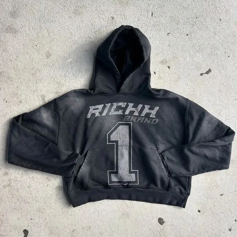 Retro Street Geometry Print Hoodie Original Design Patchwork Y2K Hip Hop Harajuku Style Casual Oversized Hoodie Male Tracksuit
