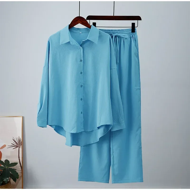 CPSYMYM Holiday Wide Leg Pants Set Two Piece Set Women Vintage Boho Maxi Shirt Autumn Casual Loose Work Streetwear Y2k Outfits