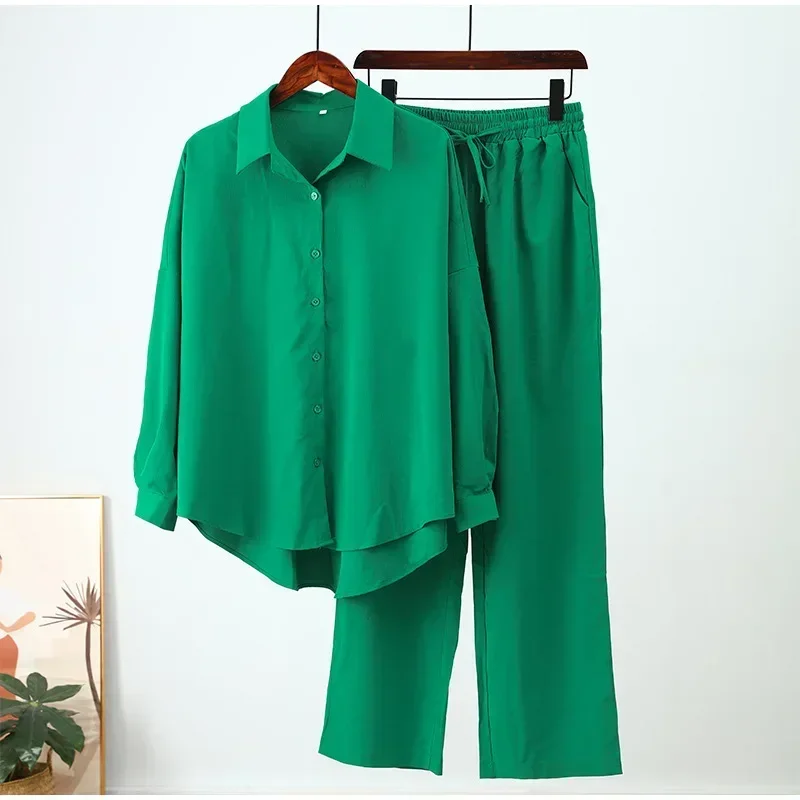 CPSYMYM Holiday Wide Leg Pants Set Two Piece Set Women Vintage Boho Maxi Shirt Autumn Casual Loose Work Streetwear Y2k Outfits
