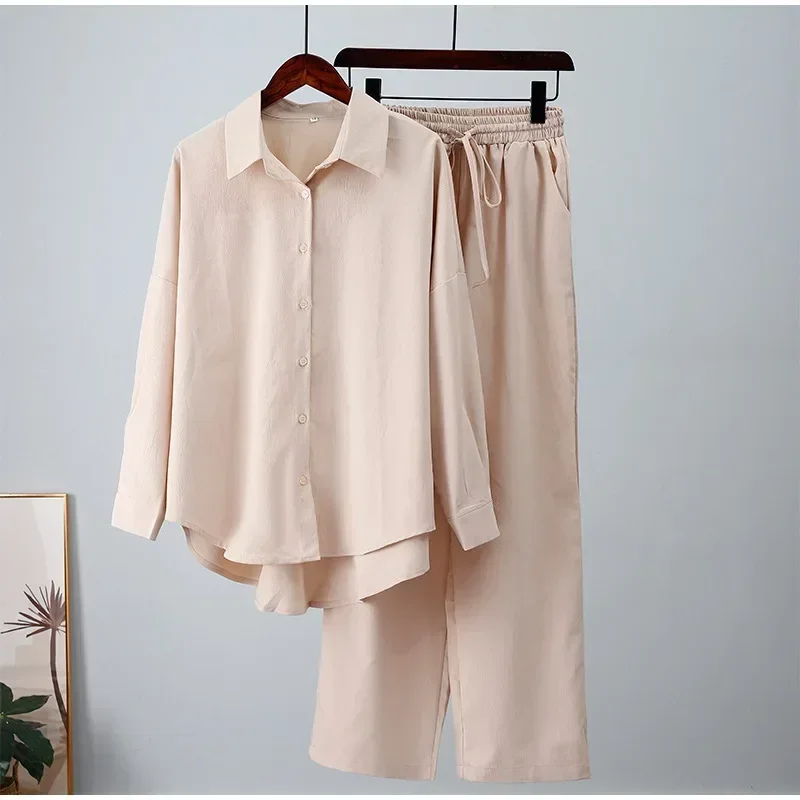 CPSYMYM Holiday Wide Leg Pants Set Two Piece Set Women Vintage Boho Maxi Shirt Autumn Casual Loose Work Streetwear Y2k Outfits