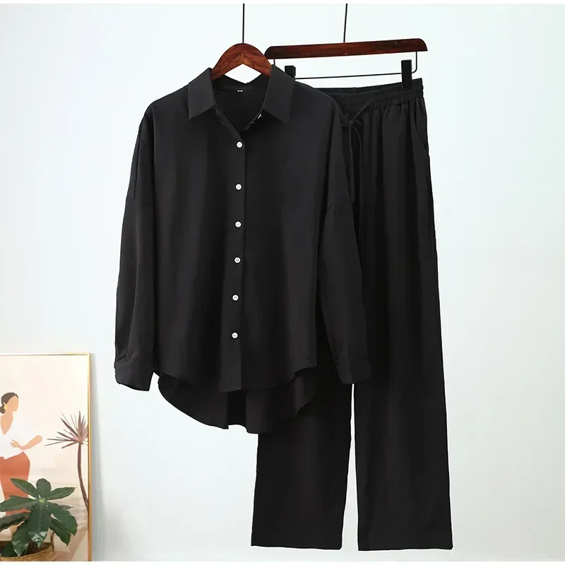 CPSYMYM Holiday Wide Leg Pants Set Two Piece Set Women Vintage Boho Maxi Shirt Autumn Casual Loose Work Streetwear Y2k Outfits