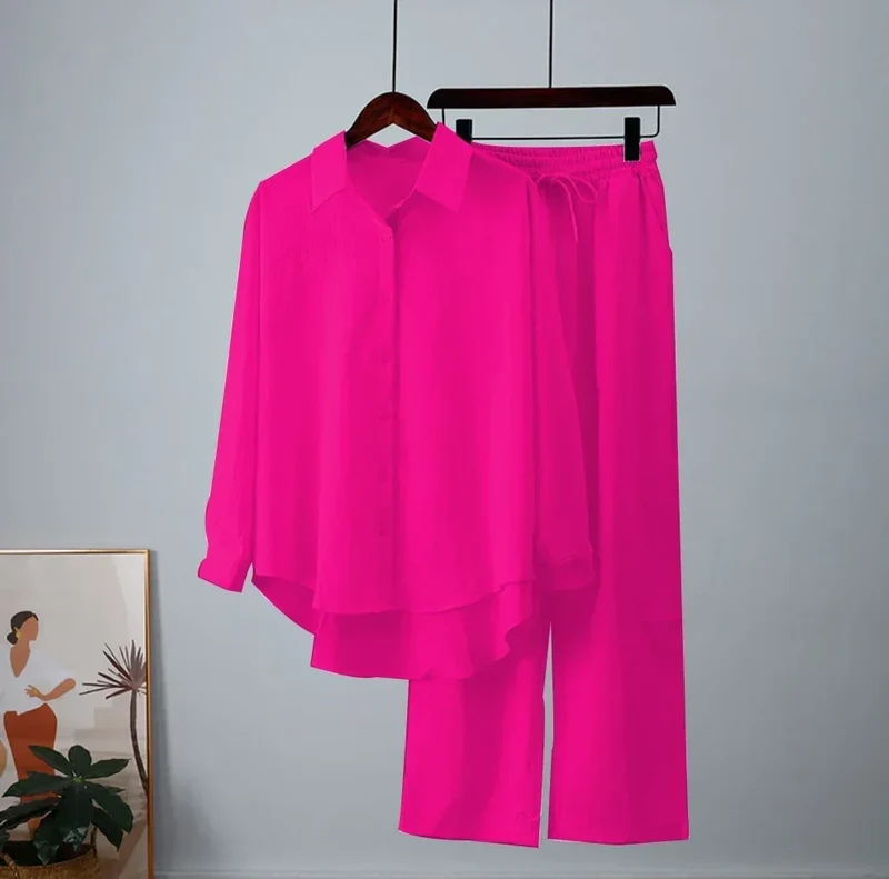 CPSYMYM Holiday Wide Leg Pants Set Two Piece Set Women Vintage Boho Maxi Shirt Autumn Casual Loose Work Streetwear Y2k Outfits