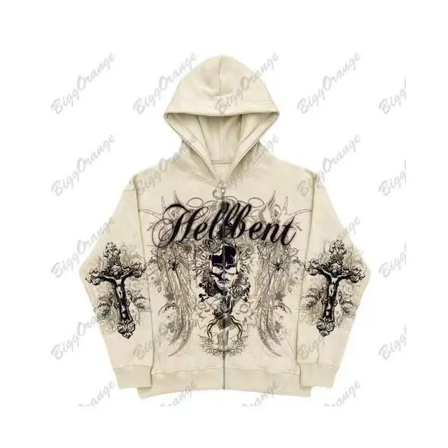 American Gothic Ro Skull Bones Oversized Hoodie Y2K Hip Hop Sle Streetwear No Brand Svel Other Material 00%