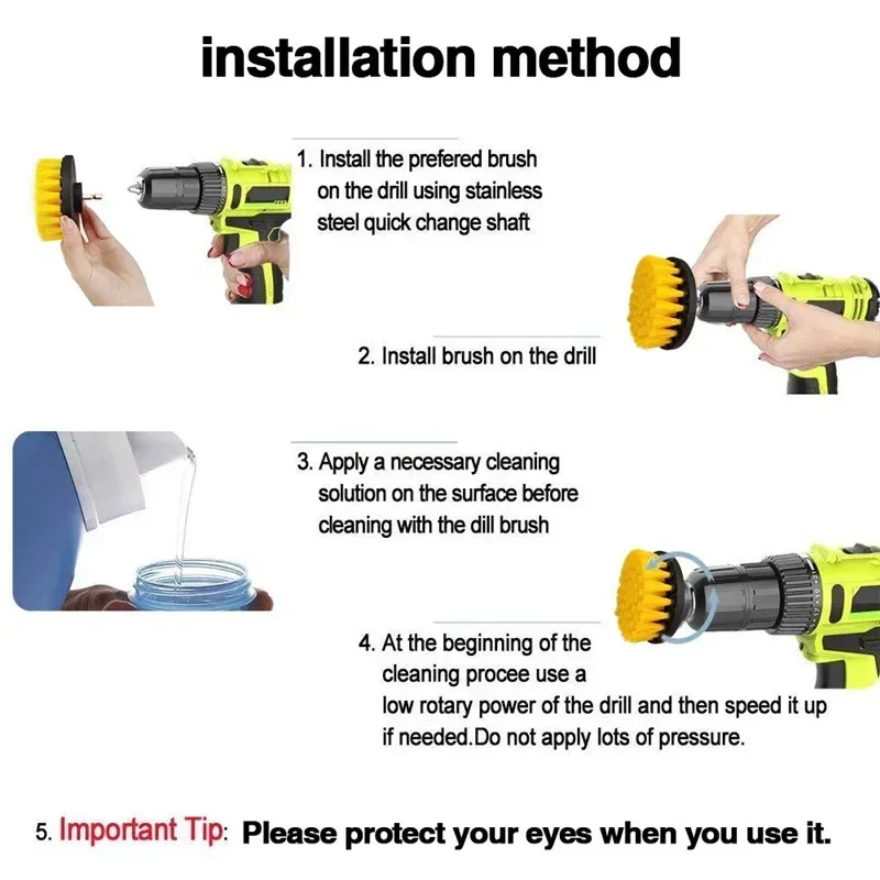 2/3.5/4/5'' Electric Scrubber Brush Drill Brush Kit Plastic Round Cleaning Brush Tool for Carpet Glass Car Tires Nylon Brushes