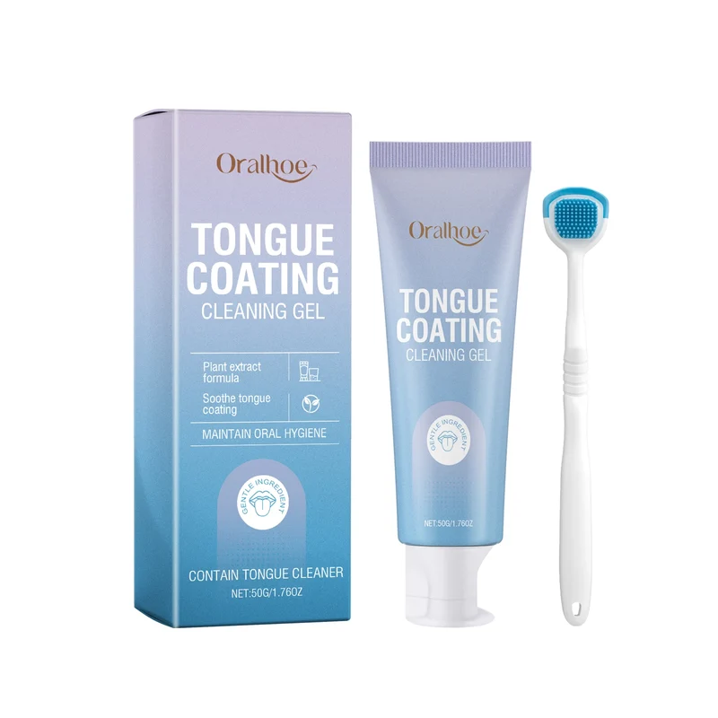 Tongue Cleaning Gel with Toothbrush for Remove Tongue Coating Eliminate Bad Breath Fresh Breath Inhibit Oral Bacteria Oral Care