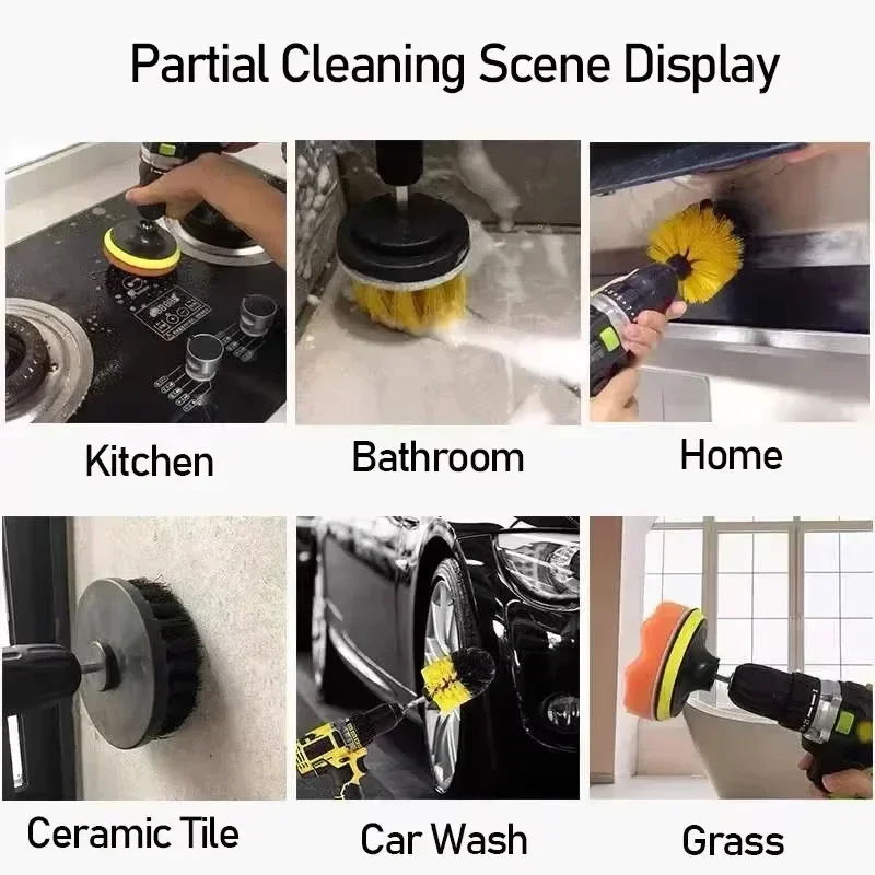 Electric Scrubber Brush Drill Brush Kit Power Drills Scrubber Brush & Rod For Carpet Glass Car Tires Nylon Brushes 2/3.5/4''