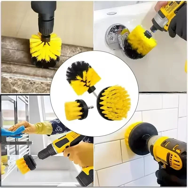 Electric Scrubber Brush Drill Brush Kit Power Drills Scrubber Brush & Rod For Carpet Glass Car Tires Nylon Brushes 2/3.5/4''