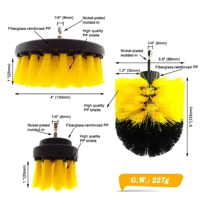 Electric Scrubber Brush Drill Brush Kit Power Drills Scrubber Brush & Rod For Carpet Glass Car Tires Nylon Brushes 2/3.5/4''