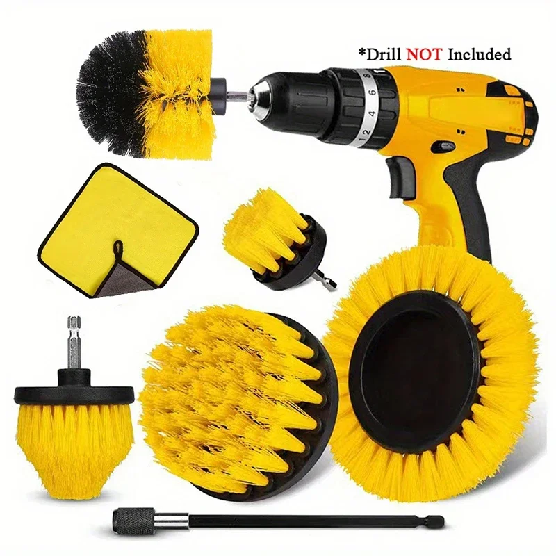 Electric Scrubber Brush Drill Brush Kit Power Drills Scrubber Brush & Rod For Carpet Glass Car Tires Nylon Brushes 2/3.5/4''