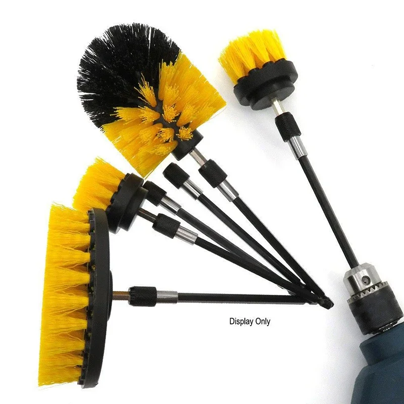 Electric Scrubber Brush Drill Brush Kit Power Drills Scrubber Brush & Rod For Carpet Glass Car Tires Nylon Brushes 2/3.5/4''