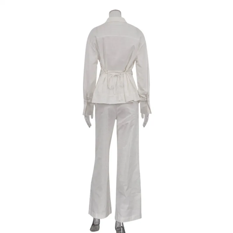 INS Loose Tracksuit Elegant Women Trousres Set Y2K Outfits Long Sleeve Irregular Blouse Top Lace Up Wide Leg Pants Two Piece Set