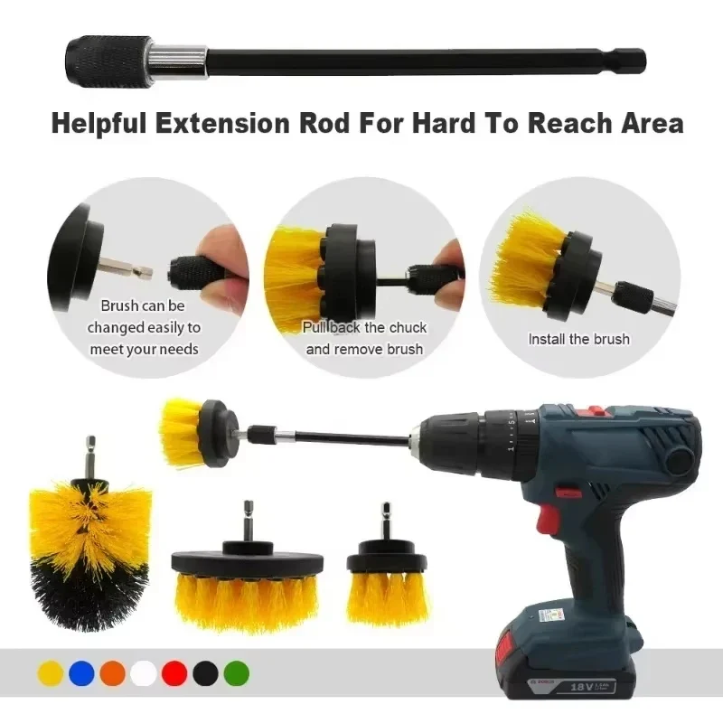 New Electric Scrubber Brush Drill Brush Kit Power Drills Scrubber Brush For Carpet Glass Car Tires Nylon Brushes 2/3.5/4''