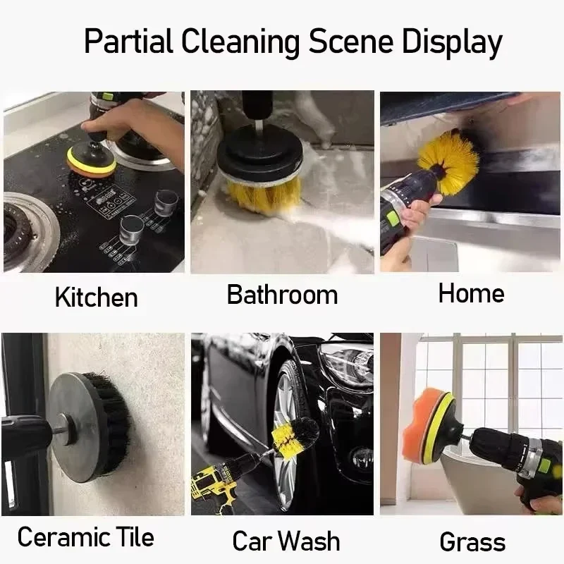 New Electric Scrubber Brush Drill Brush Kit Power Drills Scrubber Brush For Carpet Glass Car Tires Nylon Brushes 2/3.5/4''