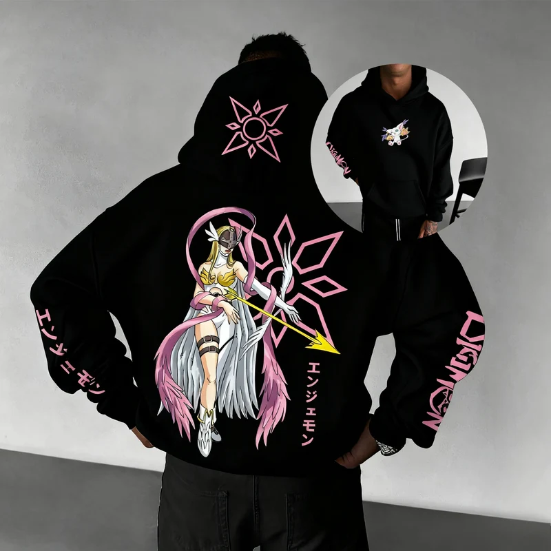 New Oversized Hoodie Men Women Digimon Anime Streetwear Casual Pullover Sweatshirt Hooded Jacket Autumn Winter Y2k Clothes Tops