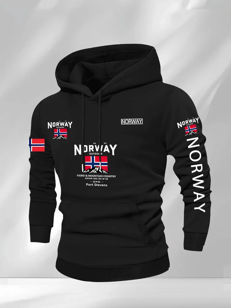 Norway Autumn winter models Men's Fleece windproof Warm 100%Cotton Oversized Hoodie Outdoor Commuter Men's High Elastic top
