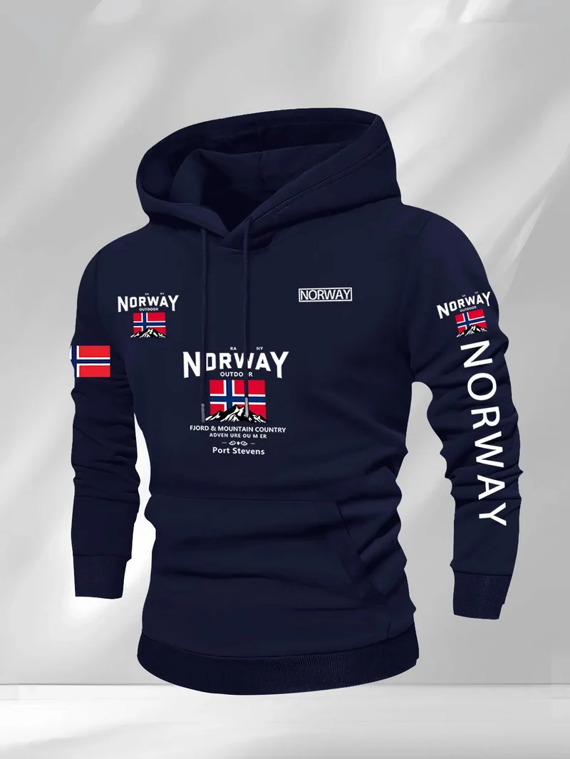 Norway Autumn winter models Men's Fleece windproof Warm 100%Cotton Oversized Hoodie Outdoor Commuter Men's High Elastic top