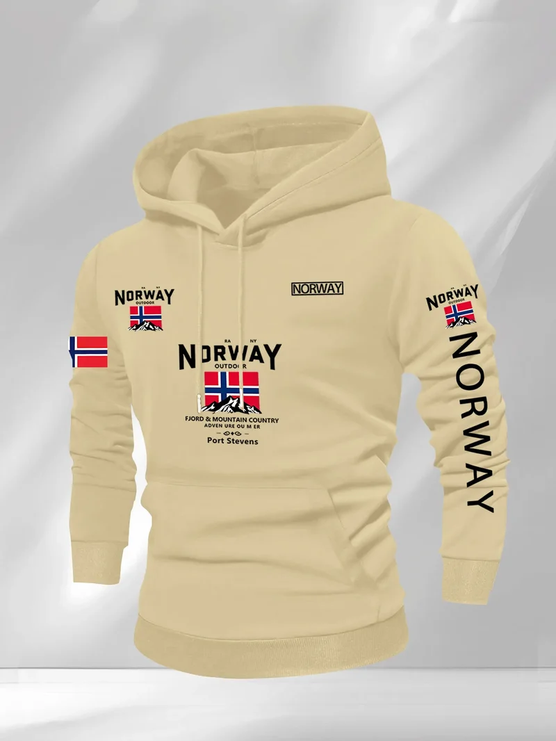 Norway Autumn winter models Men's Fleece windproof Warm 100%Cotton Oversized Hoodie Outdoor Commuter Men's High Elastic top