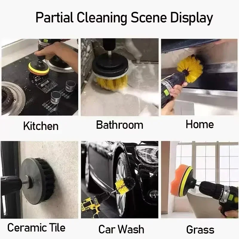 3pcs/set Electric Scrubber Brush Drill Brush Kit Plastic Round Cleaning Brush For Carpet Glass Car Tires Nylon Brushes 1/4pcs