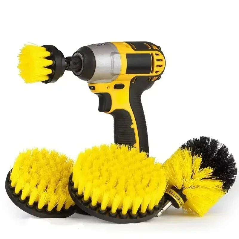 3pcs/set Electric Scrubber Brush Drill Brush Kit Plastic Round Cleaning Brush For Carpet Glass Car Tires Nylon Brushes 1/4pcs