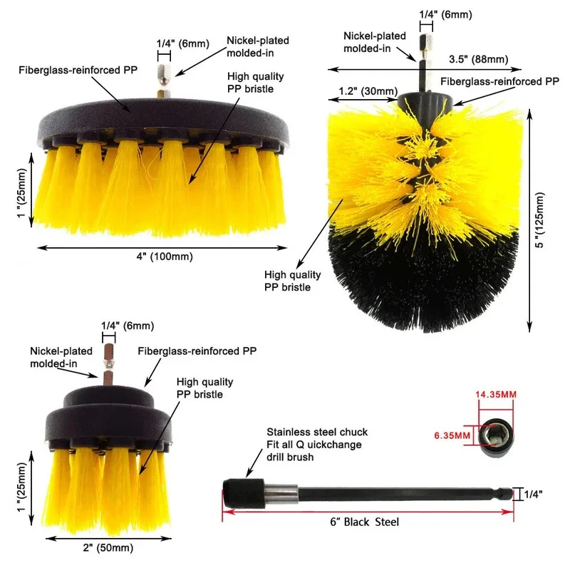 3Pcs/Set Electric Scrubber Brush Drill Brush Kit Plastic Round Cleaning Brush For Carpet Glass Car Tires Nylon Brushes