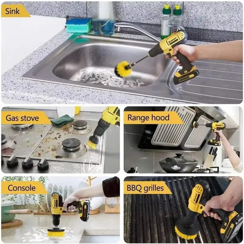 3Pcs/Set Electric Scrubber Brush Drill Brush Kit Plastic Round Cleaning Brush For Carpet Glass Car Tires Nylon Brushes