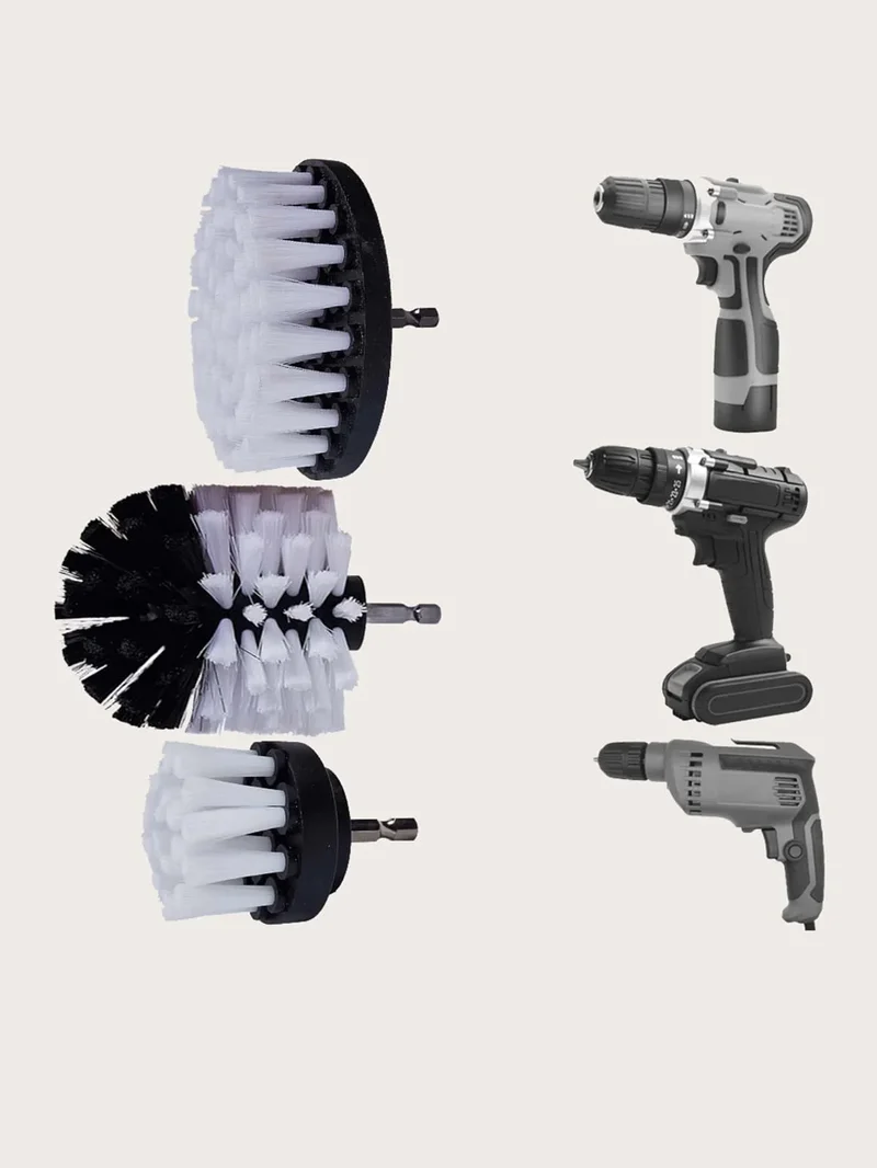 3Pcs/Set Electric Scrubber Brush Drill Brush Kit Plastic Round Cleaning Brush For Carpet Glass Car Tires Nylon Brushes