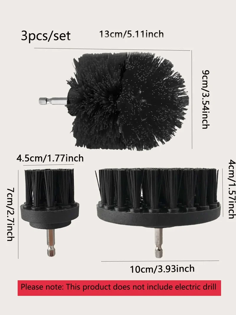 3Pcs/Set Electric Scrubber Brush Drill Brush Kit Plastic Round Cleaning Brush For Carpet Glass Car Tires Nylon Brushes