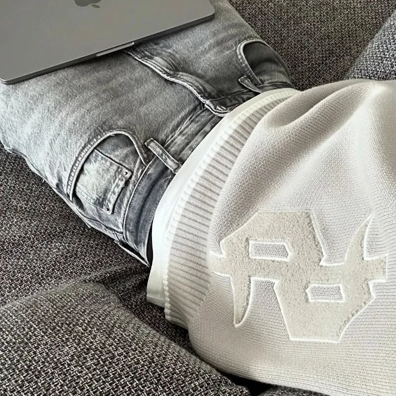 Round Neck Knitted Loose Pullover Oversized Men Full Sleeve Sweater Gothic Embroidery Daily Street Commute Y2k Outfits