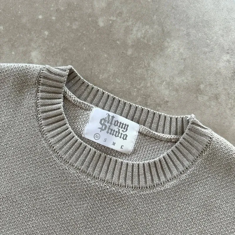 Round Neck Knitted Loose Pullover Oversized Men Full Sleeve Sweater Gothic Embroidery Daily Street Commute Y2k Outfits