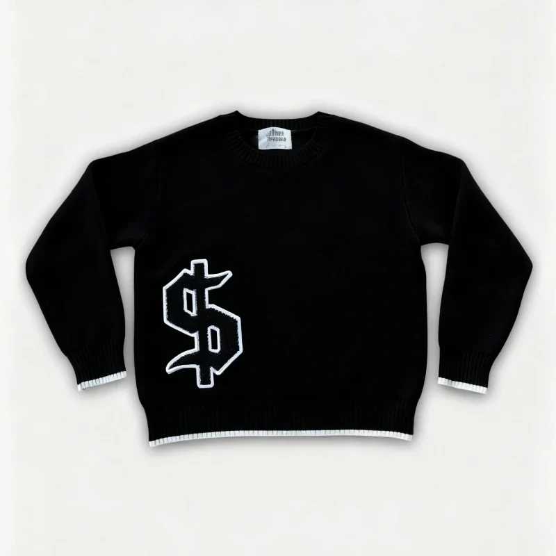 Round Neck Knitted Loose Pullover Oversized Men Full Sleeve Sweater Gothic Embroidery Daily Street Commute Y2k Outfits
